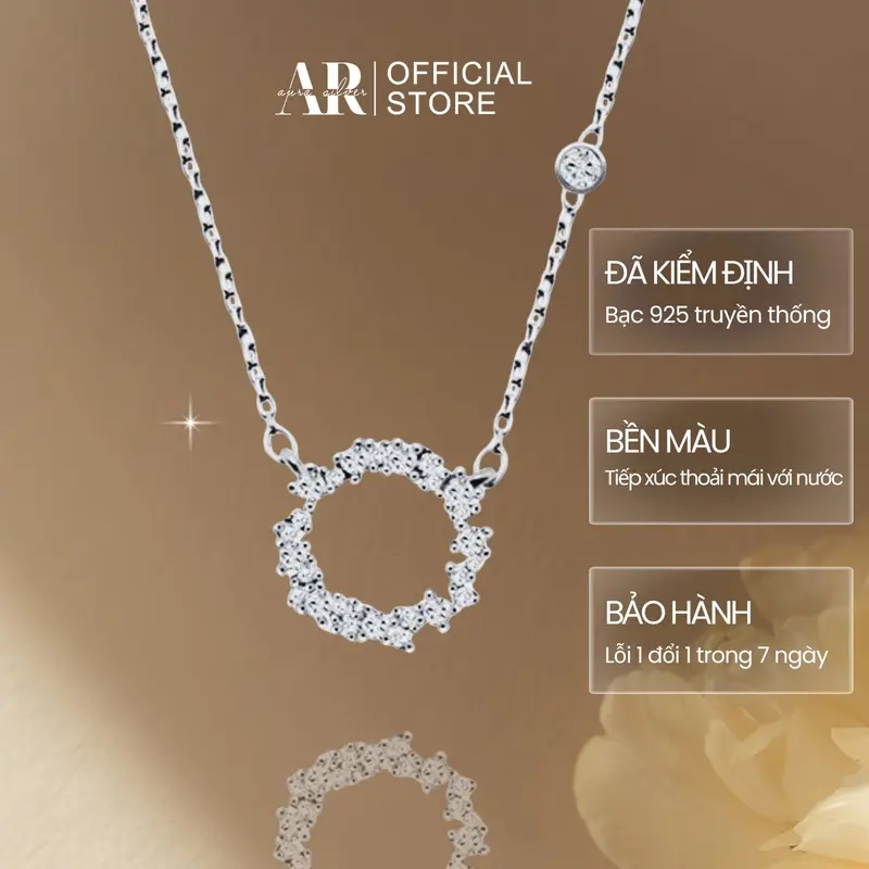 Vòng cổ AURA bạc nữ, dây chuyền huyền thoại biển xanh mặt nạm đá tấm-AURASILVER-DC06 0