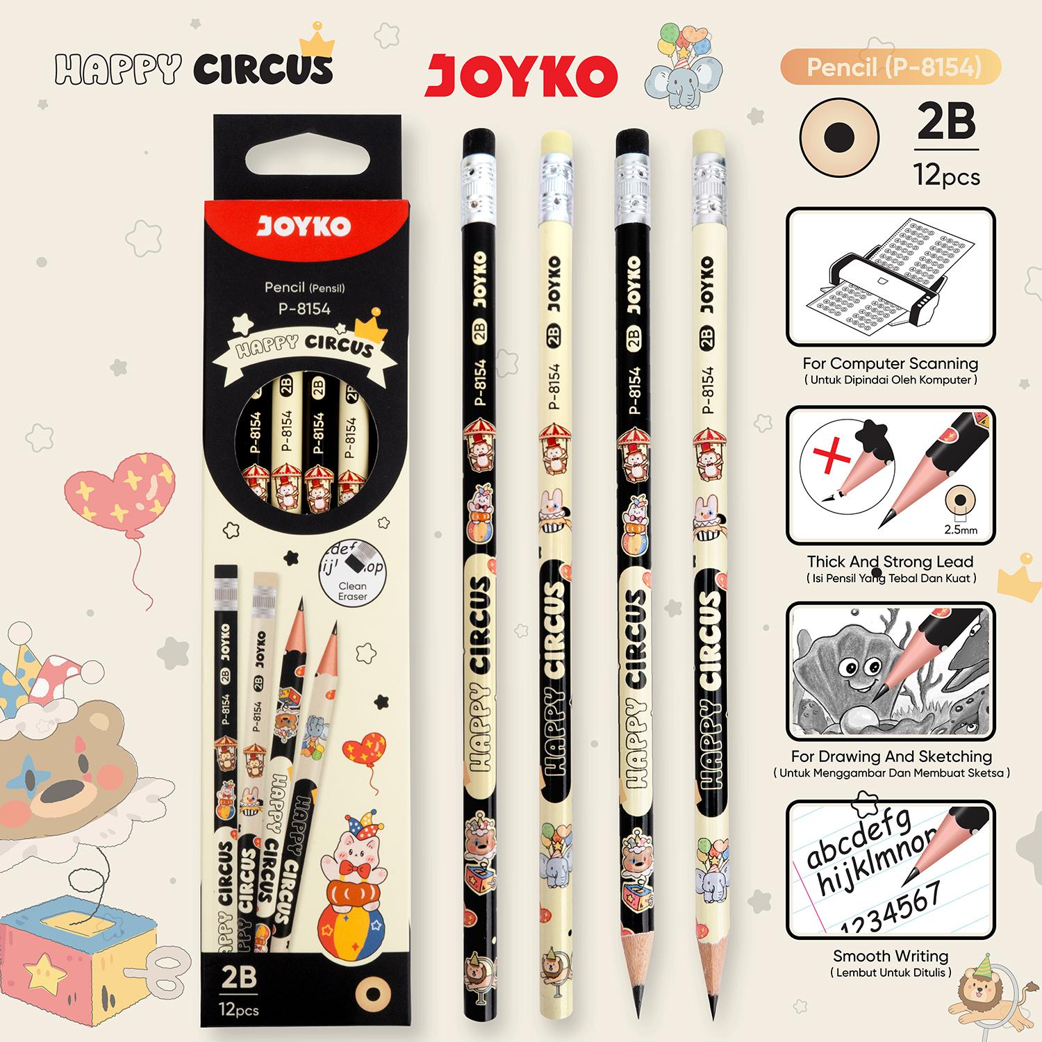 JOYKO Pencil Pensil P-8154 2B 1 Box 12 Pcs Happy Circus