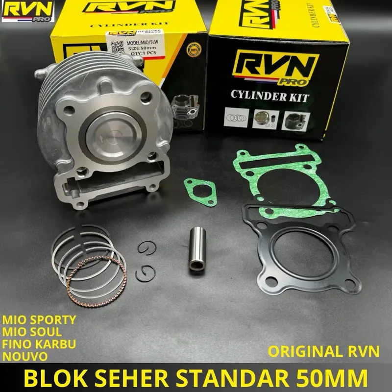 BLOCK SEHER BORING BLOK SEHER MIO SPORTY MIO SOUL MIO LAMA NOUVO ORIGINAL RVN PLUS PISTON KIT SEPAKET FREE PAKING 5LW 7