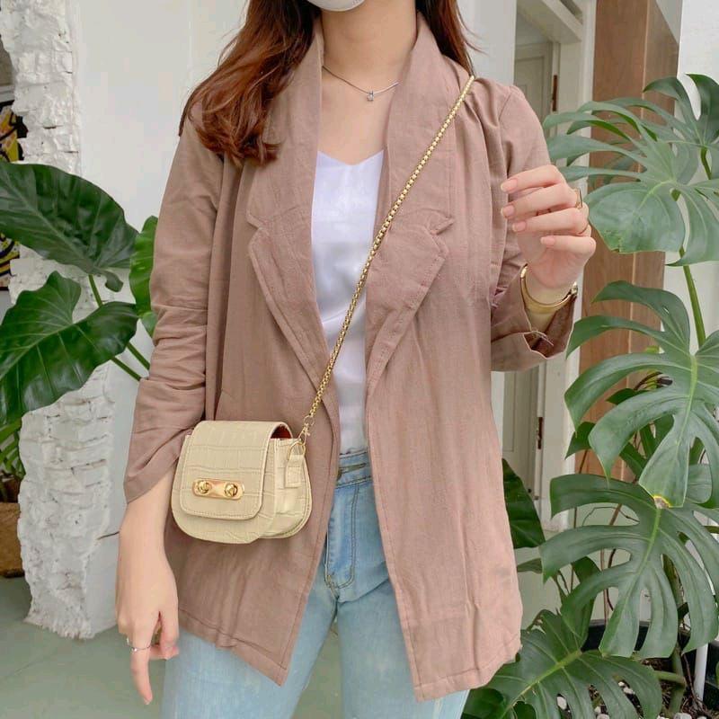 recomendasi blazer katun linen wanita Santai Casual 0