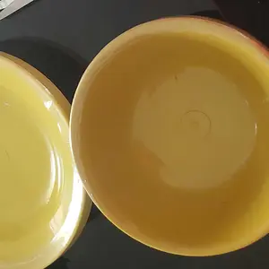 [PAKET BUNDLING 1 LUSIN] 6 pcs Piring Makan Plastik KUNING + 6 pcs Mangkok Jago KUNING - 12 item dengan 2 produk berbeda dalam 1 paket hemat