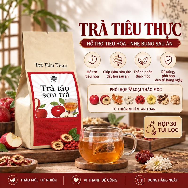 Trà Táo Sơn Trà Tiêu Thực - Trà Thảo Mộc Hỗ Trợ Tiêu Hóa, Kiện Tỳ Vị, Hành Khí Phá Trệ (30 túi lọc)