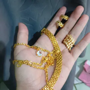 SET PERHIASAN DEWASA MOTIF DAUN PERMATA TITANIUM CANTIK