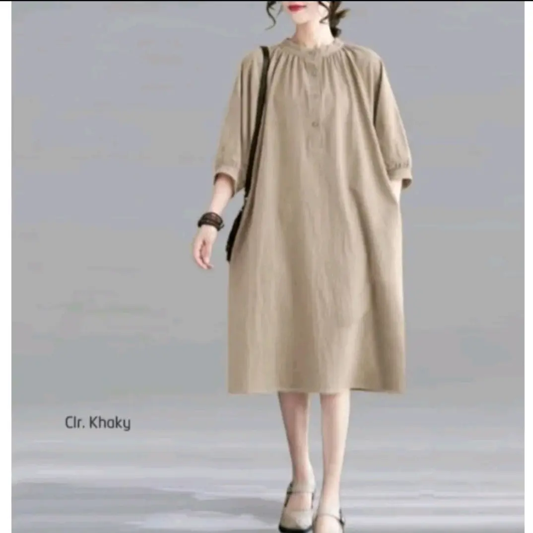 Atasan Wanita Aleta tunik polos Terbaru 2024 Katun Linen Rami  L xL xxL Casual Baju Midi Dress Panjang Dewasa Gaun Busui Pesta