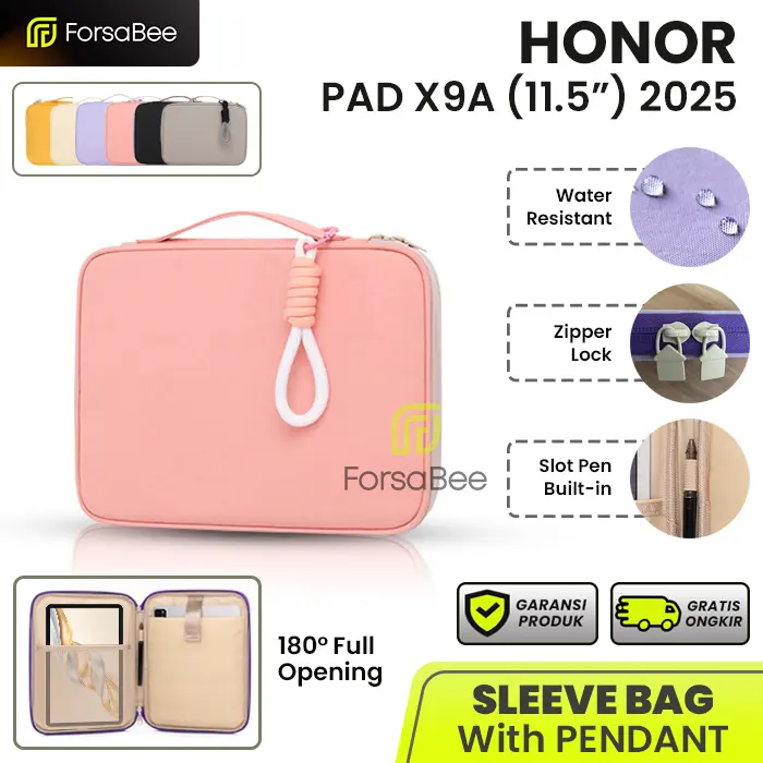 FORSABEE - Tas untuk Honor Pad X8B 2026 / X9A 11.5 / X8A 11 Inch 2025 Sleeve Pouch Bag Sarung Soft Case Casing Cover Tempat Tab Tablet Warna Lucu Aesthetic Pastel Pink Anak Sekolah Kuliah Kerja