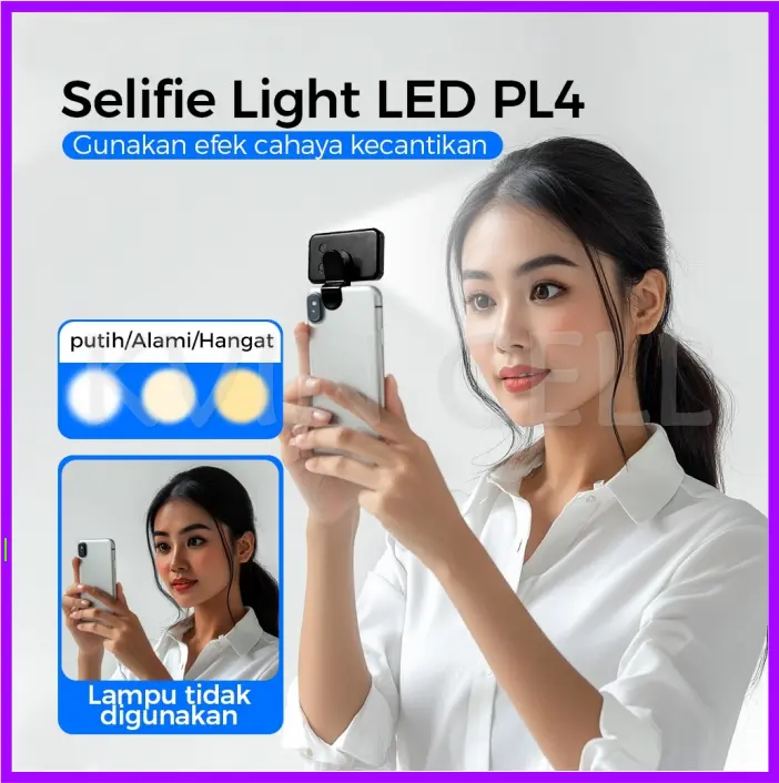PL4 Lighting Konten 3 Warna Portable LED Light untuk Selfie dan Fotografi Lampu Saku Kecantikan Lampu Jepit Selfie Portable Mini Fill Light Live Streaming Video Call Universal 0