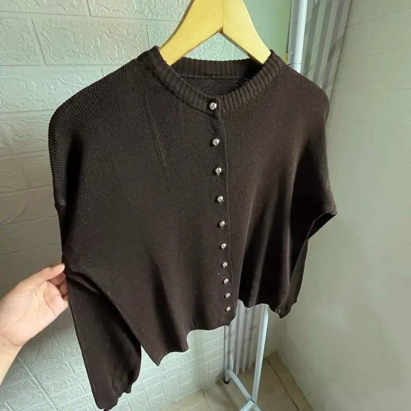 BUTTON CARDIGAN - Knitwear rajut lengan panjang pakaian wanita Kancing Kardigan Outer Baju Atasan Top 7