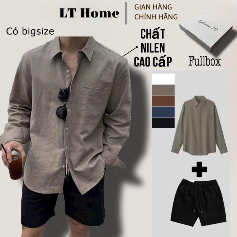   FULLBOX  Set Áo sơ mi form rộng unisex nam nữ áo sơ mi dài tay chất LINEN màu sắc dễ mặc thời trang hiện đại 