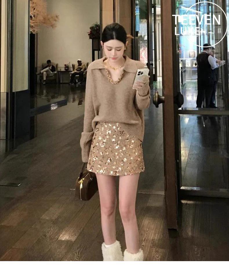 Product Introduction of Áo Len Dệt Kim, Phong Cách Cổ Điển Dệt Ve Áo, Dài Tay, Dành Cho Nữ, Thích Hợp Cho Mùa Đông, Áo Len Áo Chui Đầu Lười Biếng Và Rộng Vừa Vặn, Thiết Kế Độc Đáo Và Thanh Lịch, Áo Dễ Phối Đồ 5
