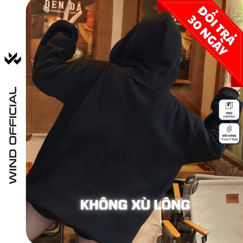 Áo hoodie nam nữ Không Xù Lông WIND Trơn Nỉ 2 Da áo khoác zip dây kéo nỉ bông thời trang local brand unisex chống nắng
