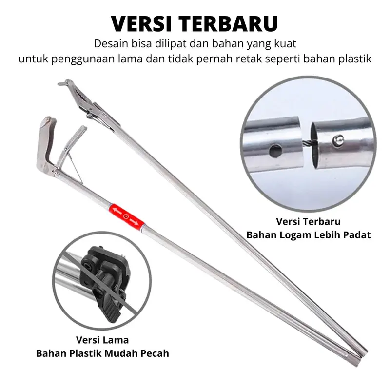 Tongkat Alat Penjepit Serbaguna Untuk Sampah Penangkap Pengait Hook Ular Belut Kepiting Yuyu Snake Tongs Lipat 200cm 120cm Stainless Anti Karat 2