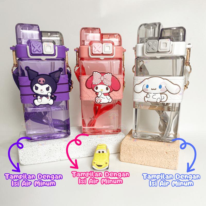 ￼Botol Minum Anak Sanrio 2in1 520ml Tritan Dual Fungsi Kuromi Melody Cinnamoroll BPA Free Sedotan Tali 7