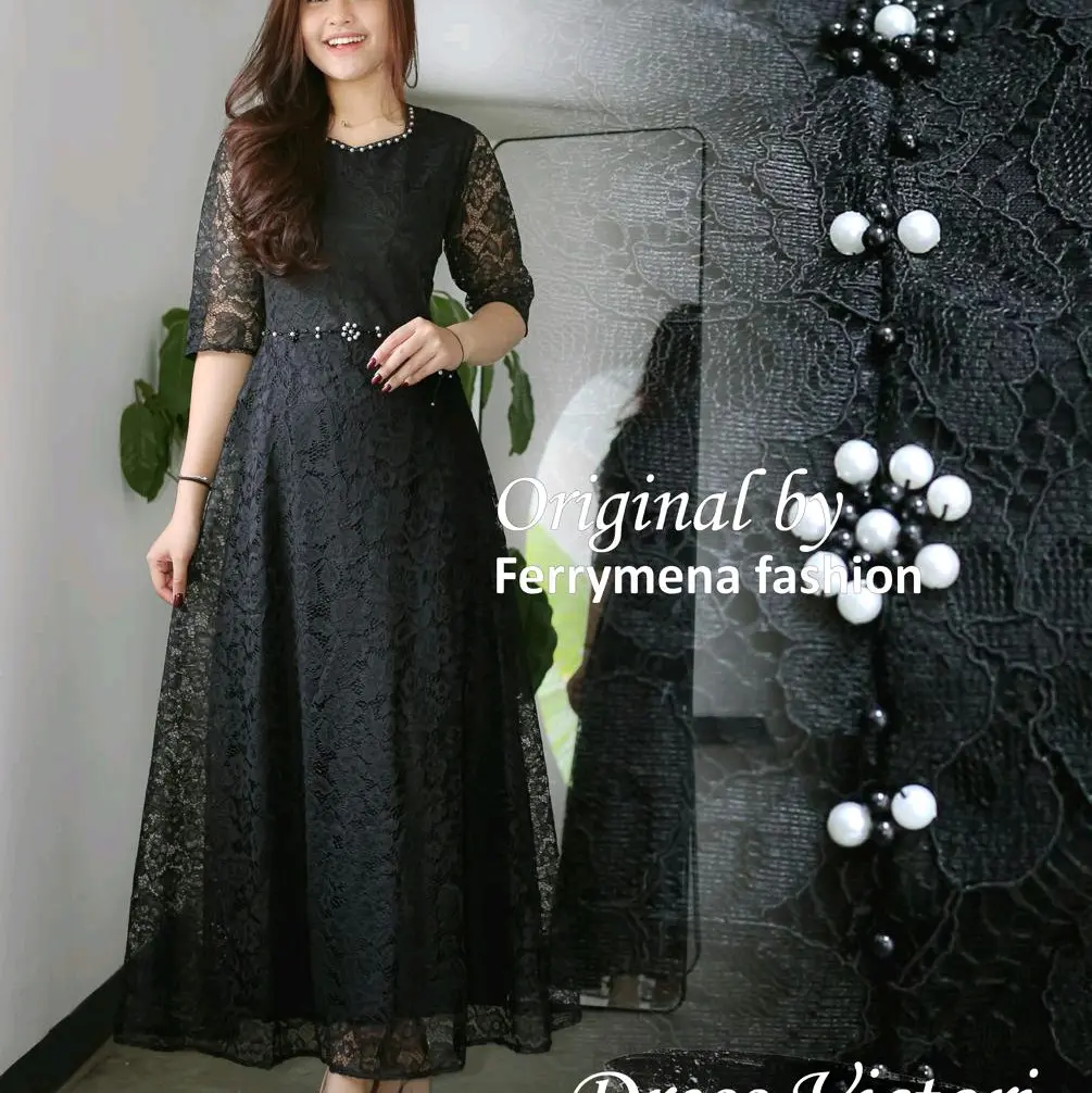 Dress Panjang Victori Brokat Baju Pesta Moderend Cantik Mewah Kebaya  Natal Kondangan
