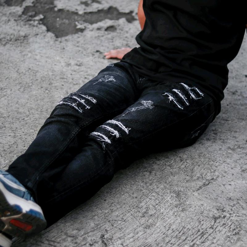 Celana jeans sobek pria black Panther XO21 / celana jeans panjang pria sobek Denim Slim Ripped Hitam Nyaman Slimfit Skinny Stretch Melar 2