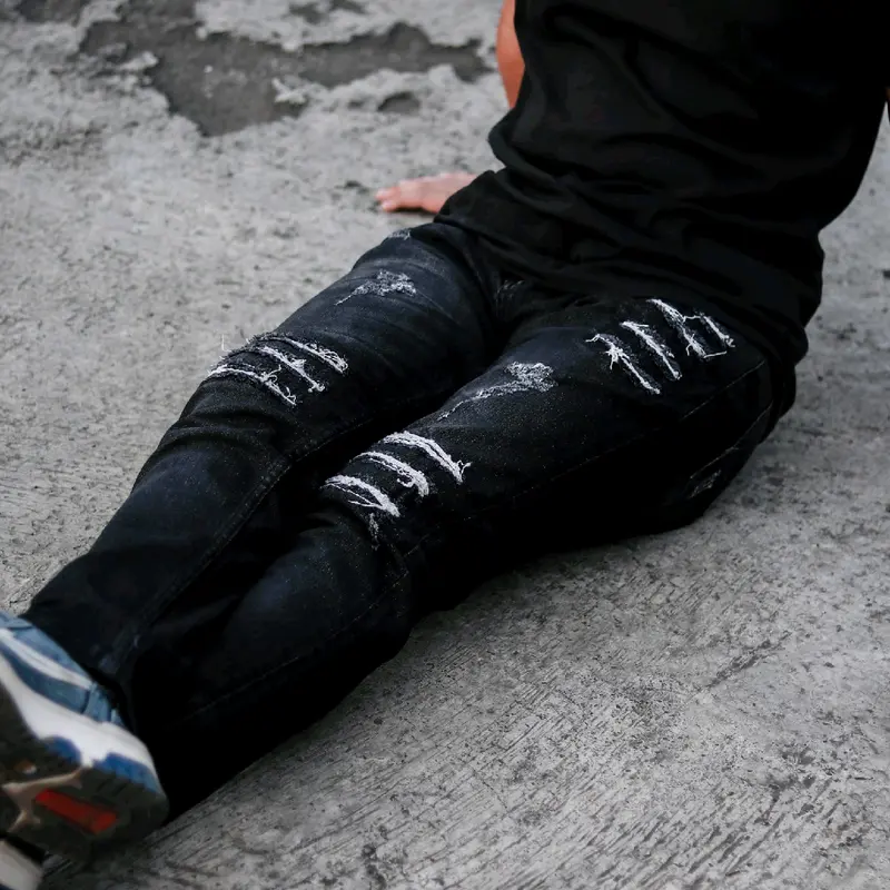 Celana jeans sobek pria black Panther XO21 / celana jeans panjang pria sobek Denim Slim Ripped Hitam Nyaman Slimfit Skinny Stretch Melar 1