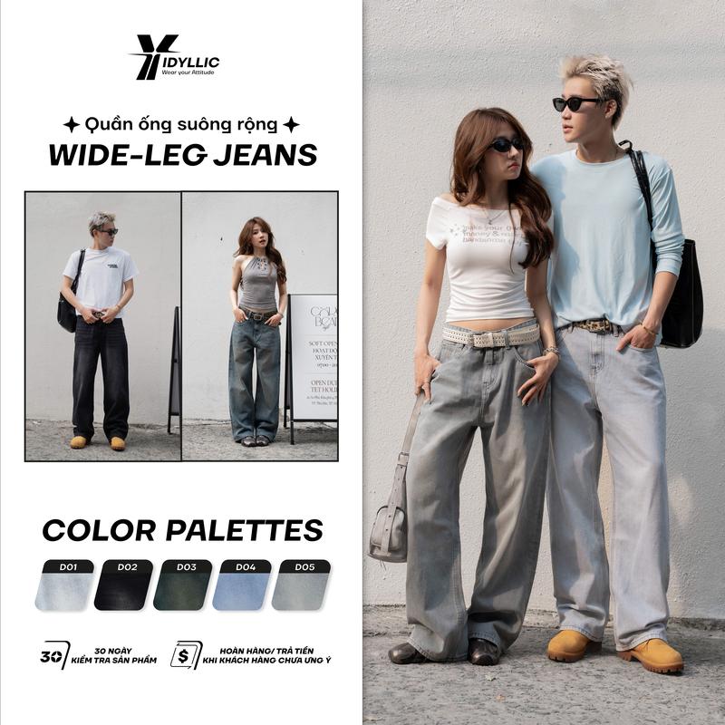IDYLLIC_Quần Jeans Cotton Unisex Form Wide Leg Nam Nữ – Ống Suông Rộng, Màu…