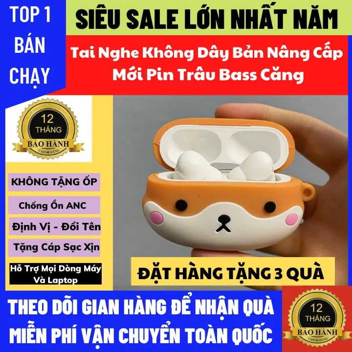 [ Siêu Sale ] Tai Nghe Bluetooth Bản Nâng Cấp Hỗ Trợ Mọi Dòng Máy Bảo Hành 12 Tháng, Hỗ Trợ Định Vị Đổi Tên, Chống Ồn Chủ Động tai nghe nhạc hay không dây Nhét Tai Kem