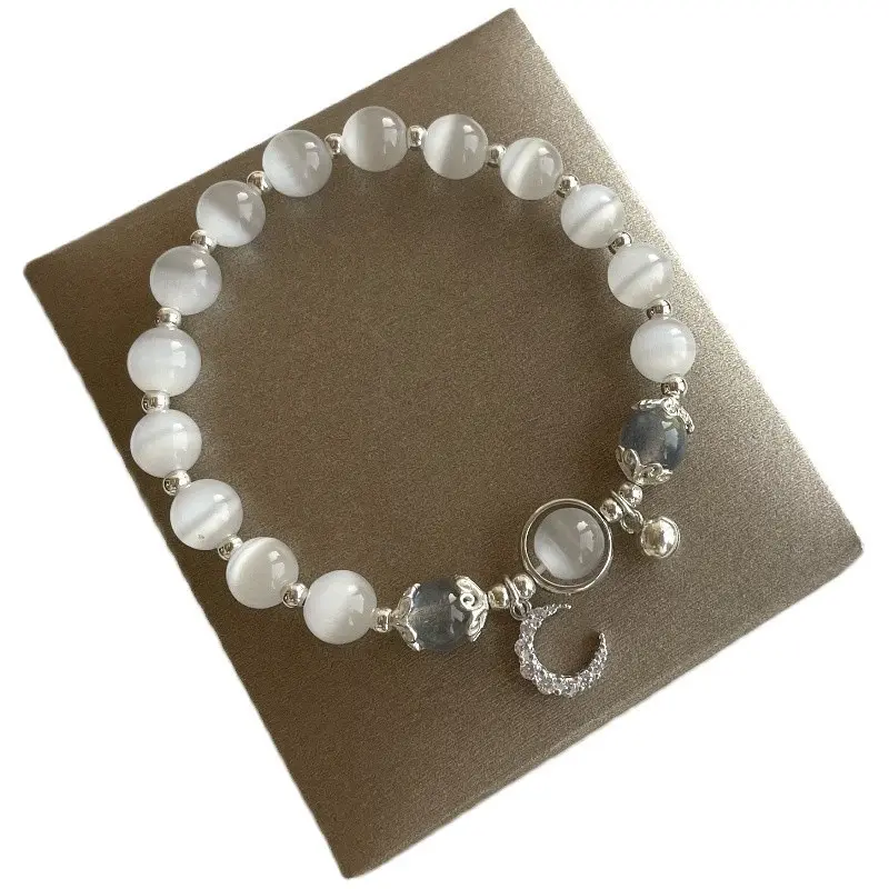 Ladies' Cat Eye Stone Bracelet, Fresh Grey Moonlight Crystal Bracelet, Birthday Gift