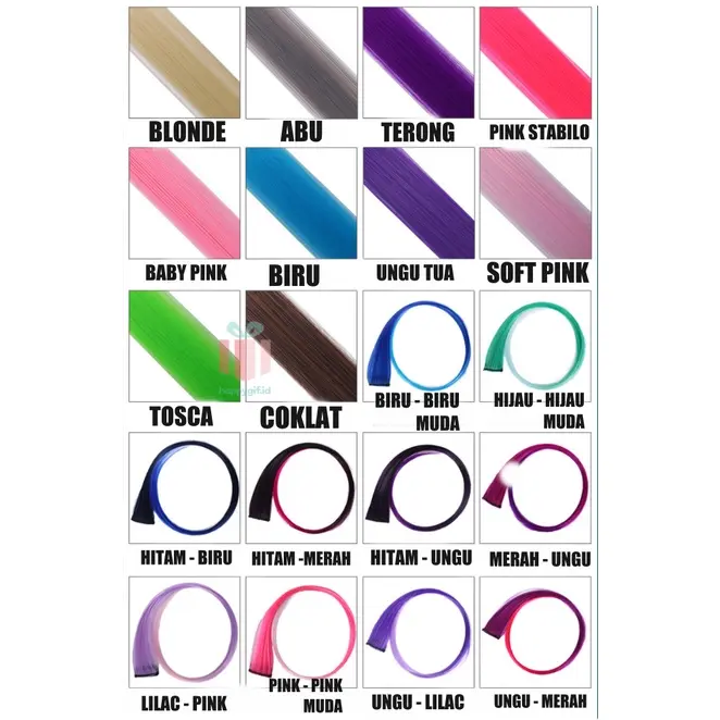 Rambut Jepit palsu Colourful Extention Wanita pemanjang rambut warna warni / Wig rambut palsu wanita 3
