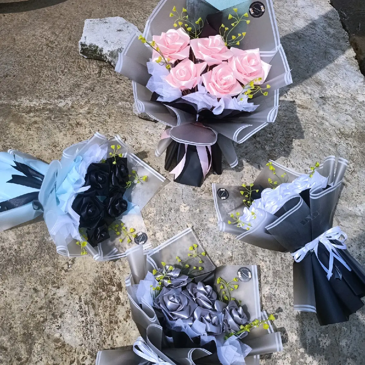 buket bunga pita satin murah meriah