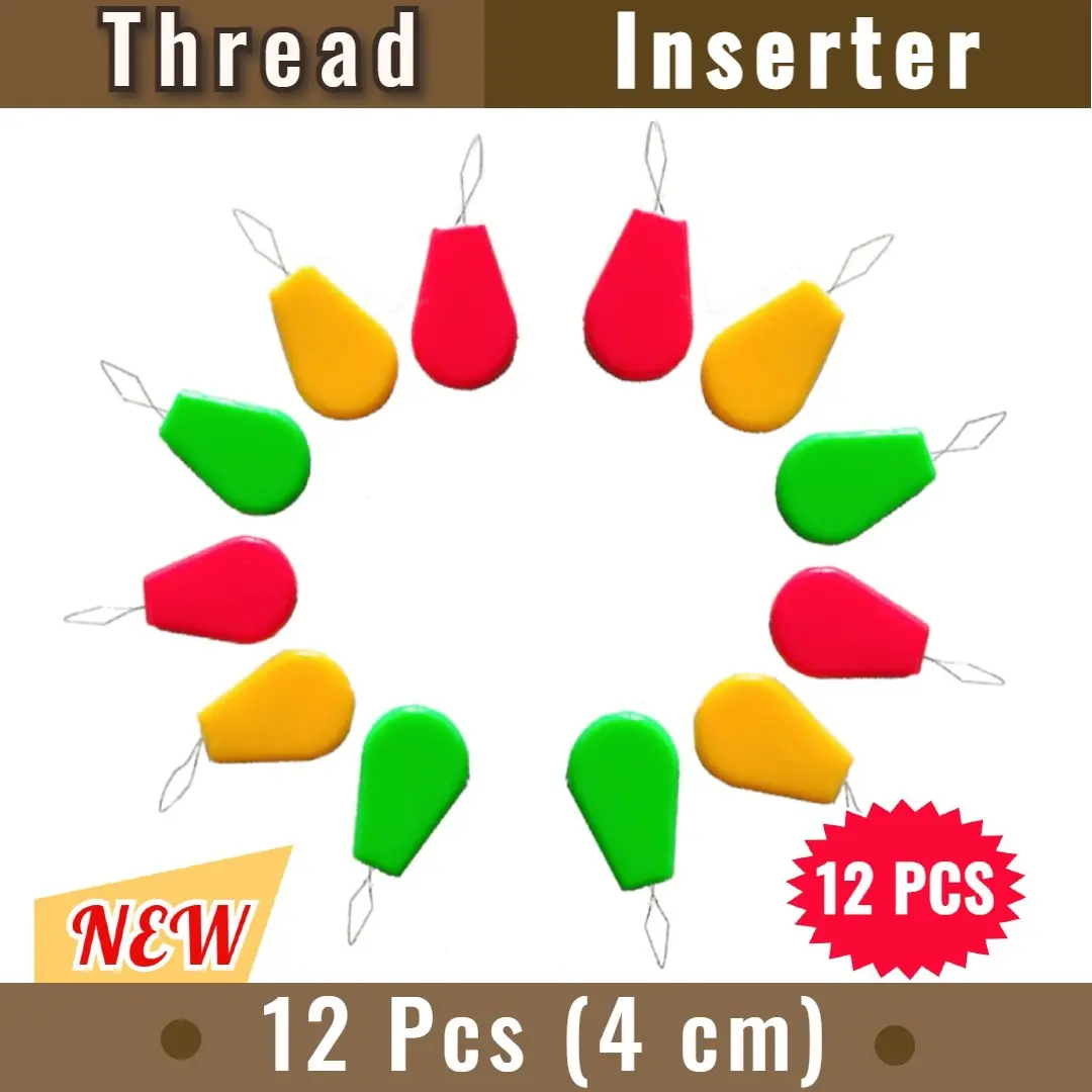 12 Pcs Of Thread Needle Inserter (Size: 4cm x 1.5 cm) For Sewing Home & Living - Color Ship Randomly