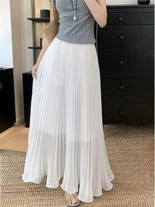 プリーツミディスカート、ハイウエストAライン夏用ワンピース、着痩せ効果、カジュアルスタイル、レディースファッション、新作