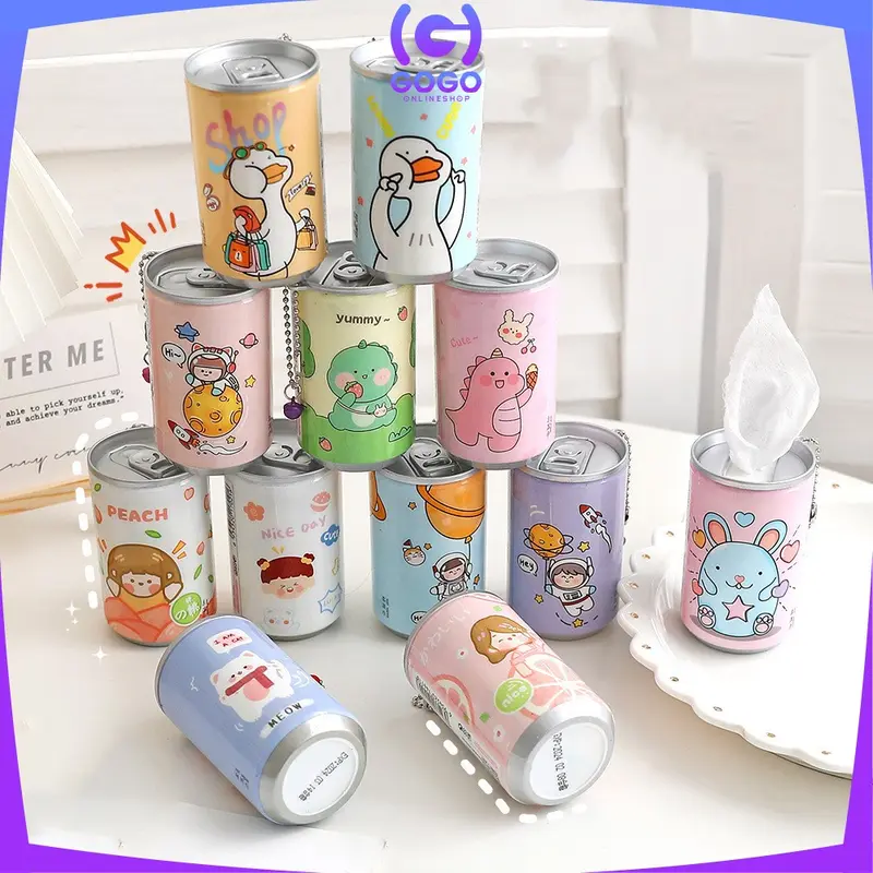 GOGO-C792 Tissue Basah Kaleng Mini Korea Karakter Lucu Isi 30 Lembar Sekali Pakai Portable / Tisu Basah Travelling Botol Unik Praktis dengan Rantai Import 4