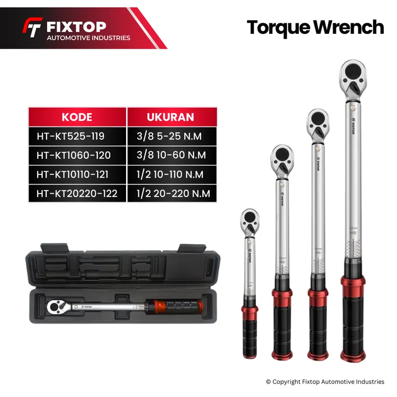 FIXTOP Kunci Torsi Momen 1/2 Inch 10-110 Nm 3/8 Inch 5-25 Nm Torque Wrench Moment Motor Mobil 0