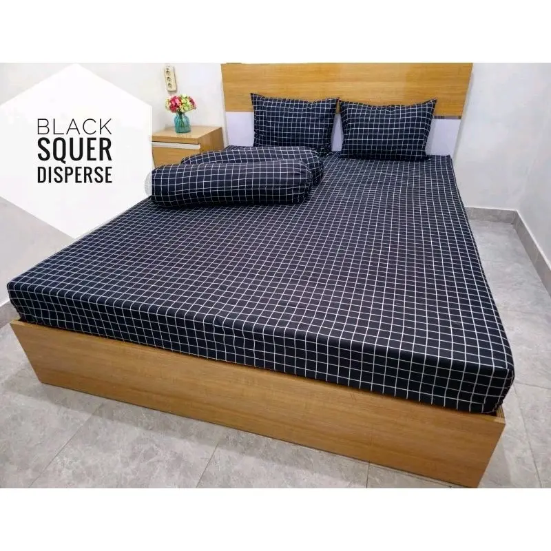 Sprei Kotak Kotak Hitam Aesthetic Berkualitas Tidak Luntur. sarung bantal 2. sarung guling 2