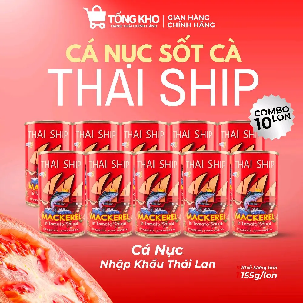 [ Combo 10 Lon ] Cá Nục Sốt Cà Hiệu Thai Ship - Ngon Đậm Đà | Hàng Thái Chính Hãng (155g/lon)