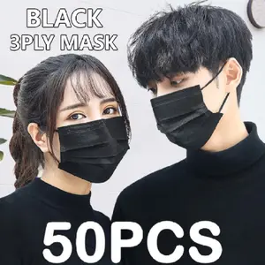 Hitam Masker 3 PLY Isi 50PCS/BOX Disposable Protective Mask Earloop Masker Pelindung