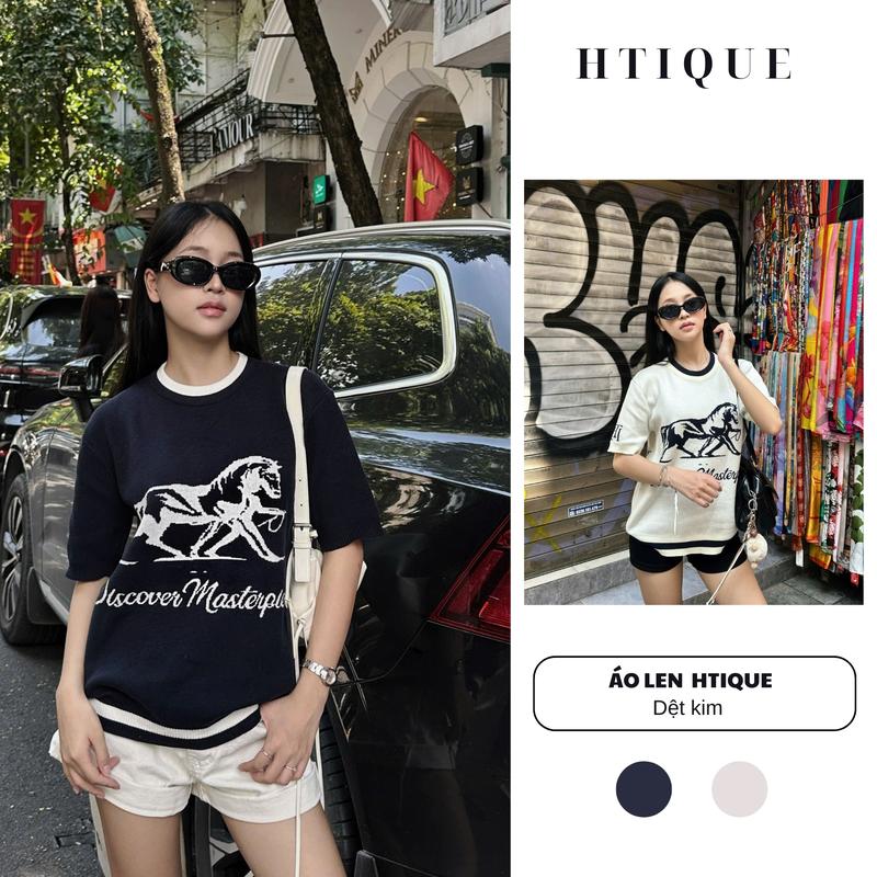 BST hè HTIQUE Áo len dệt kim thêu ngựa Áo len cao cấp DISCOVER MARTERPIECES HT24