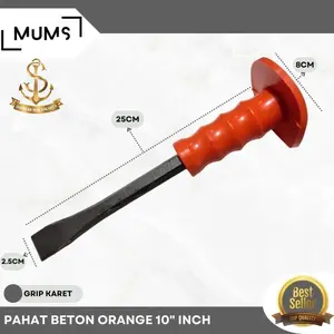 JMJ - Pahat Beton PETAK (U) Gagang Bulat 10" inch Heavy Duty / Betel Tatah Gepeng Baja Tembok Kuat dan Kokoh 25 Cm 10 Inci Topi Orange