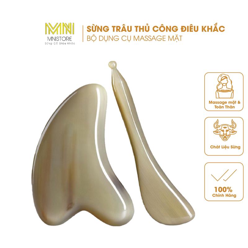  Bộ dụng cụ massage mặt điêu khắc sừng trâu Mnistore kích thước 12,5cm dày 4mm-1cm Chăm sóc massage da mặt và nâng cơ mặt 