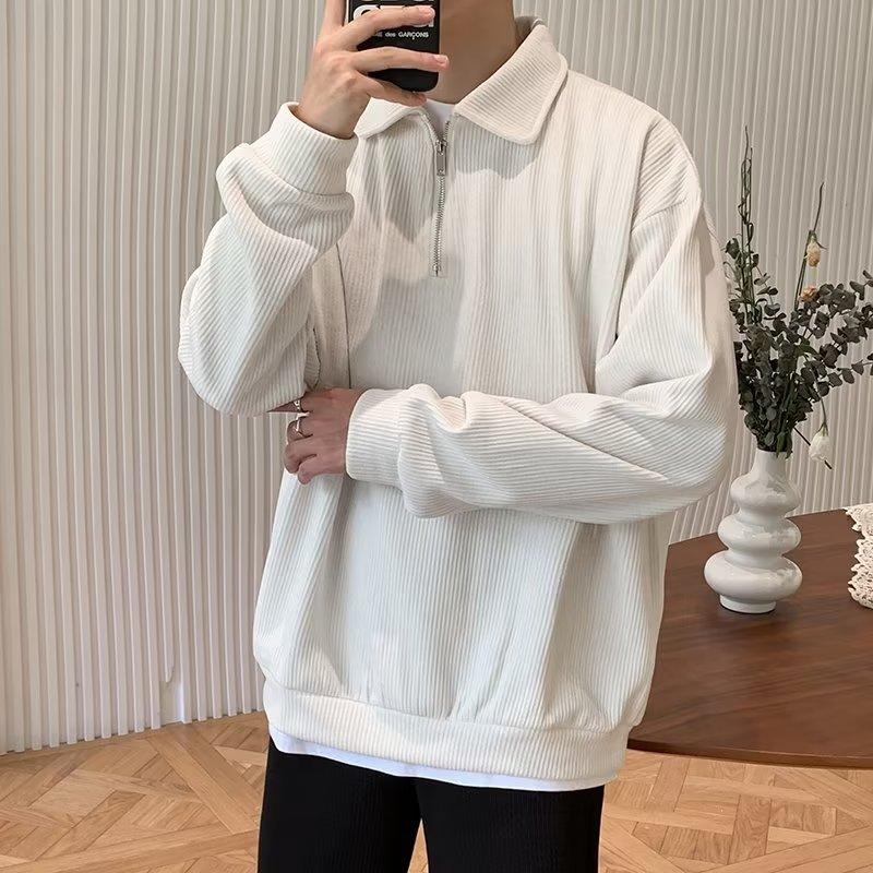 【X·Fashion】sweatshirt men's trendy brand handsome street half-zip polo shirt light and sophisticated style high-end jacket royal blue black white gray 8240 3