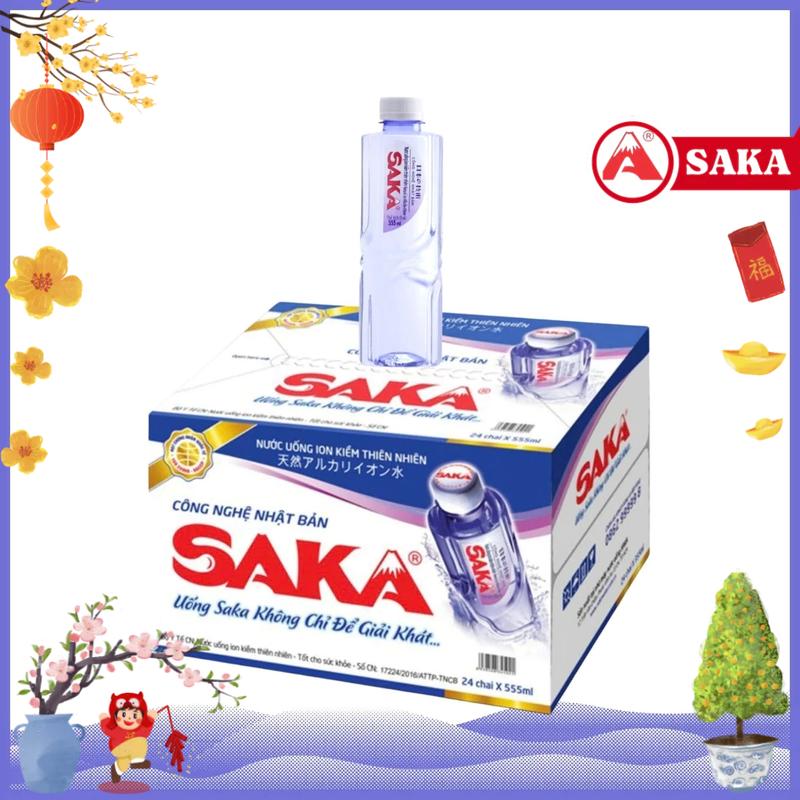 Thùng 24 Chai Nước Uống Ion Kiềm Đóng Chai Saka 355ml - Nước uống Detox với Công Nghệ Điện Phân Ion Kiềm Nhật Bản - Nước khoáng chai nhỏ