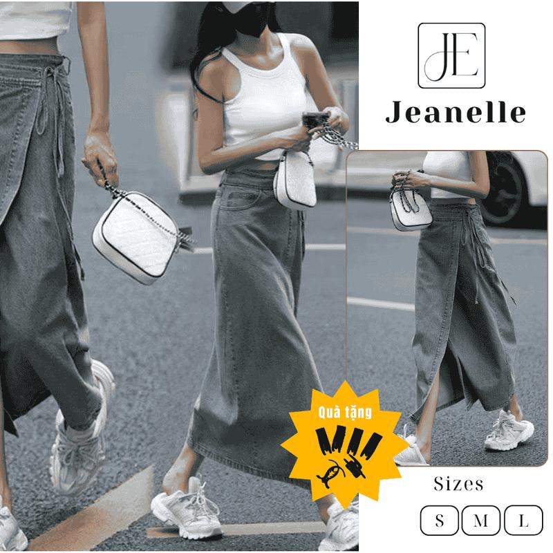 Chân váy jeans dáng dài vạt buộc xẻ trước màu xinh tôn dáng trẻ trung top chân váy jeans