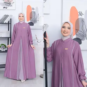 MARITZA DRESS Muslimah Polo Linen Kombinasi List Aksen Depan Simpel Cantik Elegan Busui Friendly