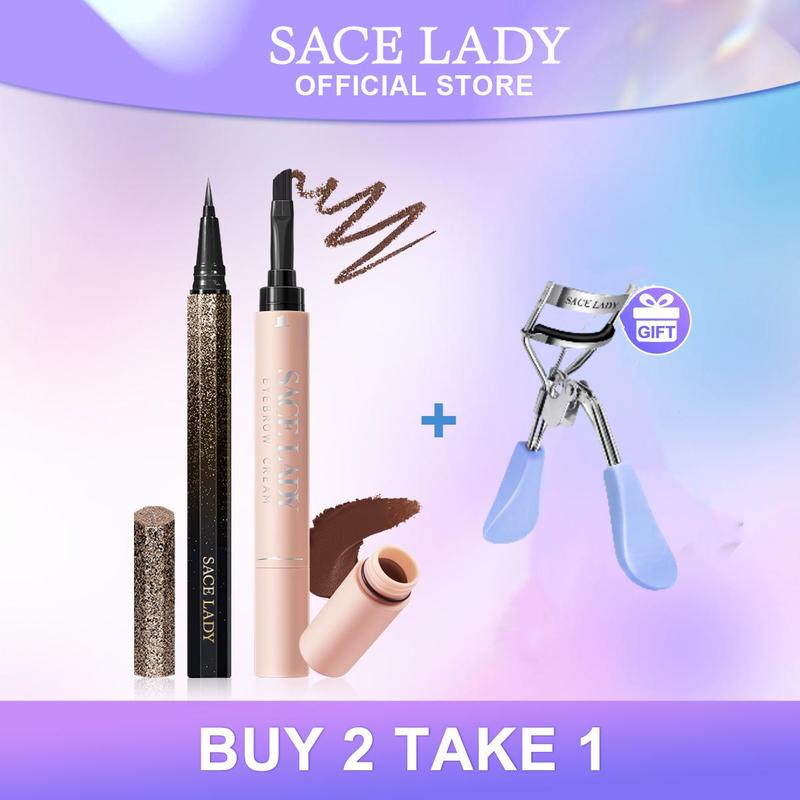   LIVE    tặng kẹp mi SACE LADY bút kẻ mắt đen Kem Kẻ Mày Không Thấm Nước bộ trang điểm mắt 