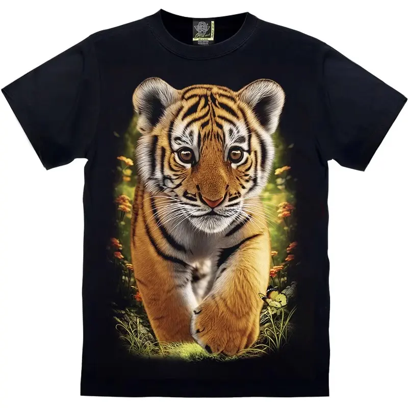 Kaos cetak bahan katun dengan motif anak singa, lengan pendek, leher bulat, unisex, gaya modis dan serbaguna kaos singa  original 1