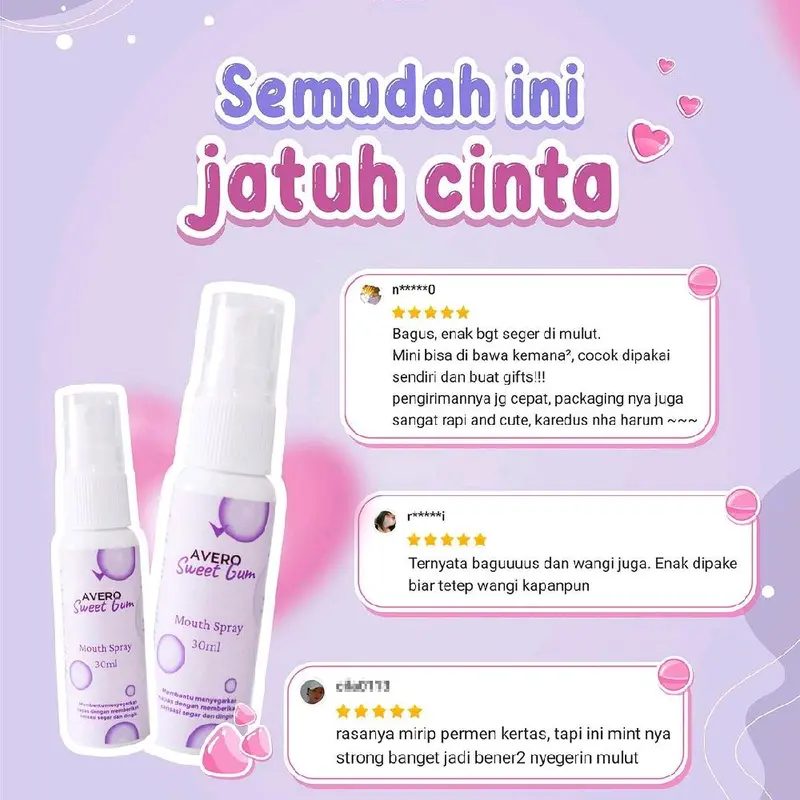 AVERO Fresh Cool Mouth Spray, AVERO Sweet Gum Mouth Spray, Parfum Mulut BPOM, 100% Original dan Best Seller 6