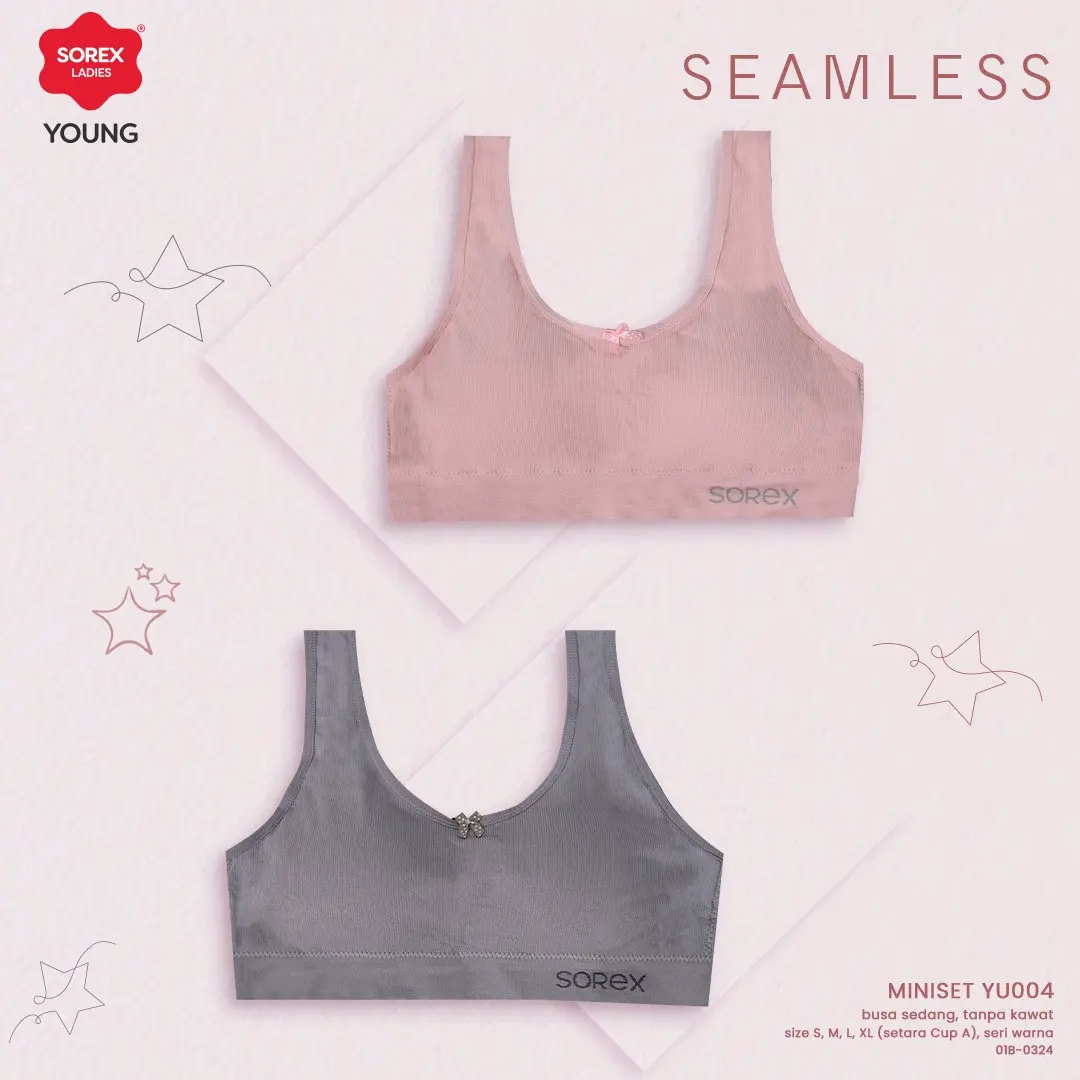 Minibra Sorex YU004 Tanpa Kawat Seamless - Ukuran M, LD 60-75cm - Cantik, Busa