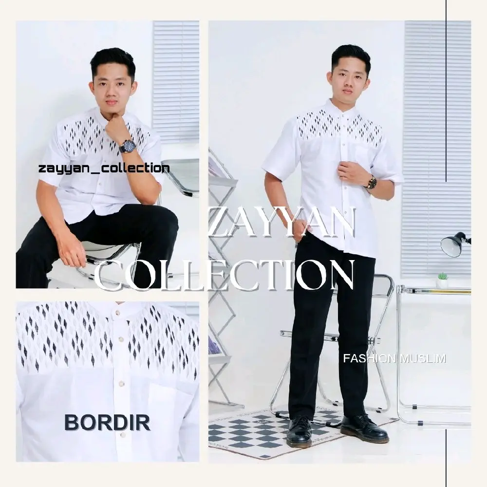 Baju muslim remaja dan dewasa lengan pendek motif bordir gerimis