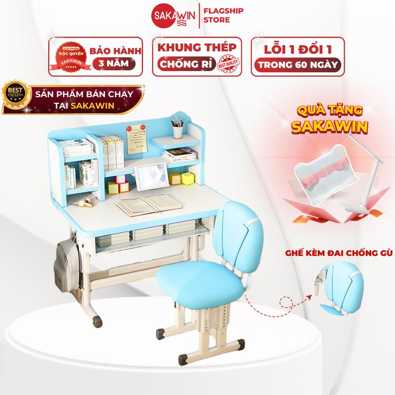 Bộ bàn học chống gù chống cận Sakawin K30 cho bé Bàn ghế học sinh cho bé từ 3-12 tuổi Nâng hạ linh hoạt, khung thép chắc chắn, mặt bàn phủ melamine