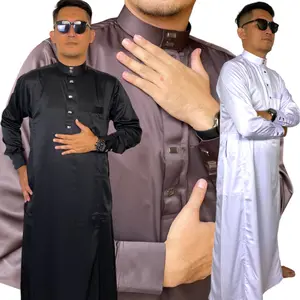 Jubah Gamis Slimfit Pria Muslim Dewasa EMIRATES POLOS Lengan Manset Panjang Bahan Satin Twill Super Hitam lengan panjang Brown Robes Putih gamis  pria