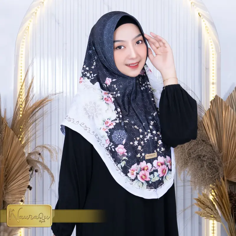 Jilbab Instan Bergo Motif Printing Jersey Premium SAKURA Kerudung Muslim Wanita Dewasa Daily Bergo Katun Renda Syari 6