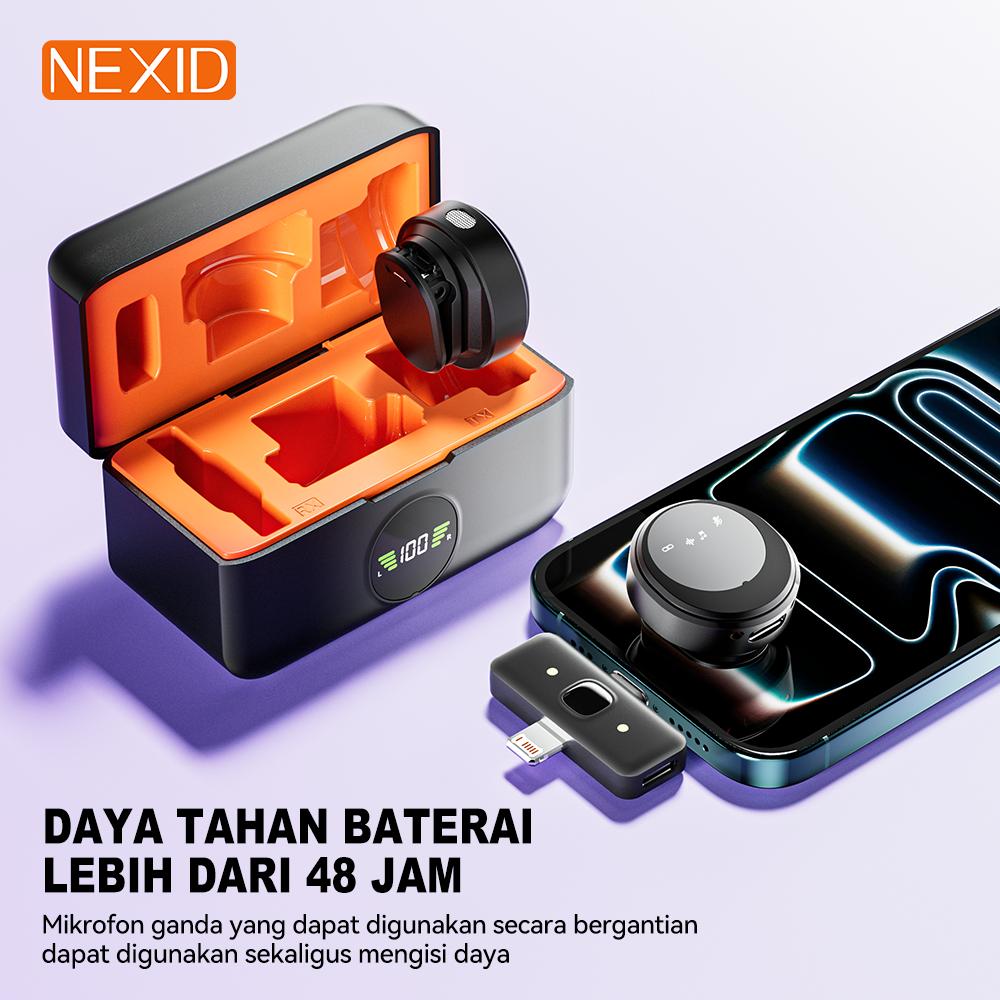 NEXID Wireless Microphone 2-In-1 Clip On Profesional Mic Magnetic Mikrofon Play dengan Charging Case Dual Lavalier Magnetic Plug Play Live Stream HP Plug Play Peredam Kebisingan 2 Mic untuk Recording Video Untuk Live TikTok YouTube