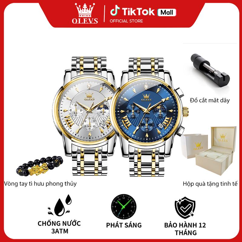 Đồng Hồ Pin Nam Đeo Tay Đẹp Chính Hãng OLEVS-2892 Dây Thép Không Gỉ Kim Giây Phát Sáng Dạ Quang Chống Nước 3ATM Size 41MM
