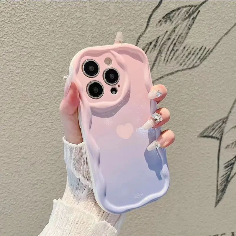 Vỏ cho iPhone 11, 12, 7 / 8, 7plus, 12Pro, 8plus, xr, xsmax, x, 11Promax, 14, 13, 14plus, 11Promax, màu hồng gradient, họa tiết kem tình yêu, bọc đầy đủ, bảo vệ ống kính chống rơi 3