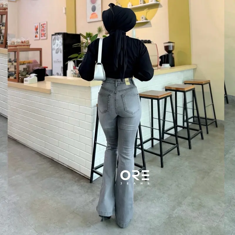 ORE - CZ 930 Size 27-34 - Highwaist Strecht Cutbray Jeans Vintage Black Washed Slim-fitting Celana Kaki 6